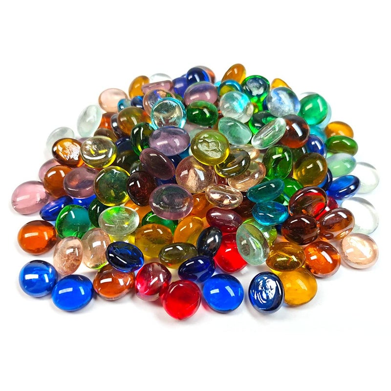 Meschett 50PCS Mini Glass Gems Mixed Colour Mancala Stones Flat Bottom Marble Beads for Home Decorative Art Craft Vase Filler(0.5""~0.7"") - Image 1